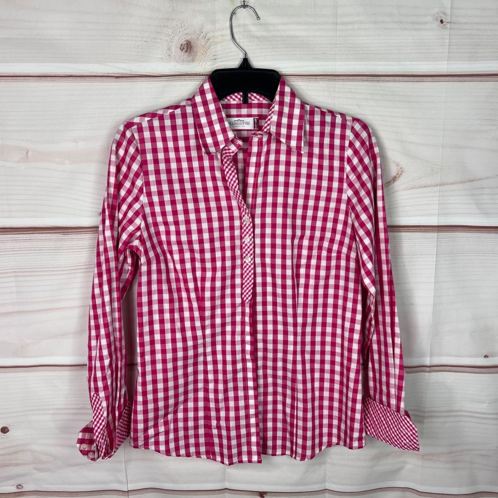 Gloriette Vienna 1886 Top Women 34 US 2 Pink Gingham Shirt Button Up Long Sleeve